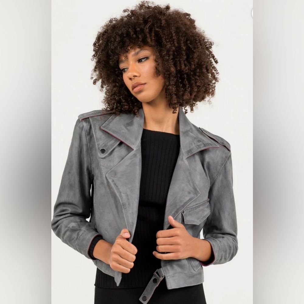 Aleeza Paris Gray Leather Jacket for Women